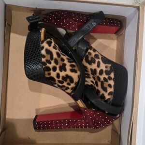 Christian Louboutin Leopard and Burgundy Platform Heels